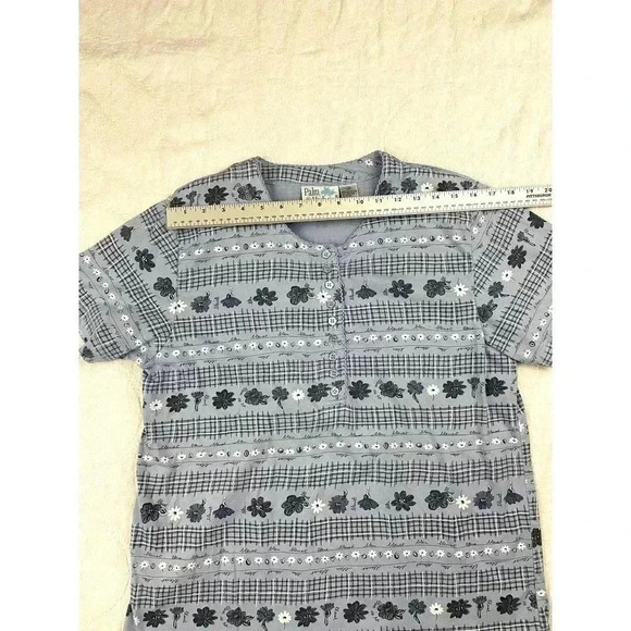 VTG Palm Harbour Women's Blue Floral Short Sleeve Blouse Top Sz Medium Shirt - Picture 8 of 10